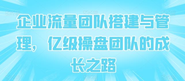 企业流量团队搭建与管理，亿级操盘团队的成长之路-创博项目库