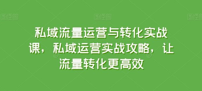 私域流量运营与转化实战课，私域运营实战攻略，让流量转化更高效-创博项目库