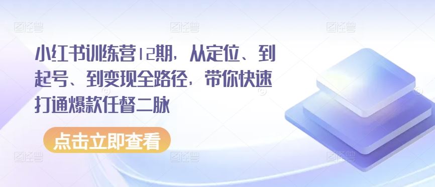 小红书训练营12期，从定位、到起号、到变现全路径，带你快速打通爆款任督二脉-创博项目库