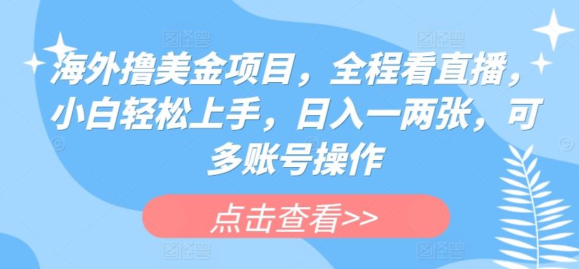 海外撸美金项目，全程看直播，小白轻松上手，日入一两张，可多账号操作【揭秘】-创博项目库