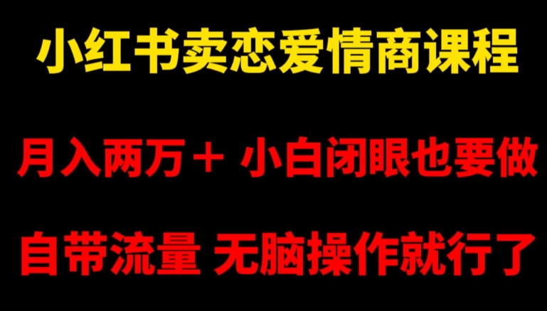 小红书卖恋爱情商课程，月入两万＋，小白闭眼也要做，自带流量，无脑操作就行了【揭秘】-创博项目库