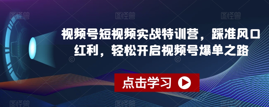 视频号短视频实战特训营，踩准风口红利，轻松开启视频号爆单之路-创博项目库