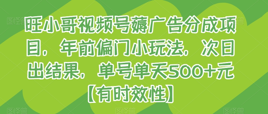 旺小哥视频号薅广告分成项目，年前偏门小玩法，次日出结果，单号单天500+元【有时效性】-创博项目库