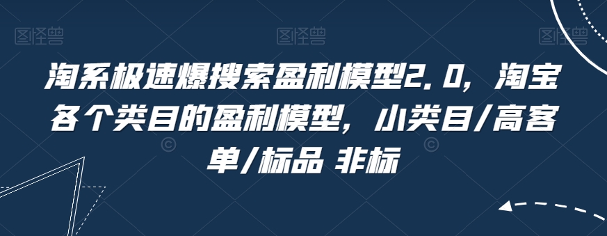 淘系极速爆搜索盈利模型2.0，淘宝各个类目的盈利模型，小类目/高客单/标品 非标-创博项目库