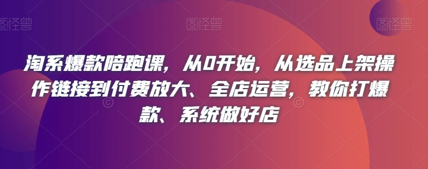 淘系爆款陪跑课，从0开始，从选品上架操作链接到付费放大、全店运营，教你打爆款、系统做好店-创博项目库