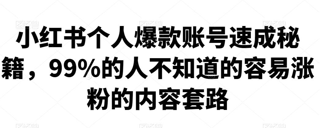 小红书个人爆款账号速成秘籍，99%的人不知道的容易涨粉的内容套路-创博项目库