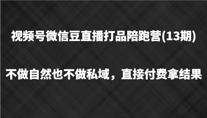 视频号微信豆直播打品陪跑(13期)，不做不自然流不做私域，直接付费拿结果-创博项目库