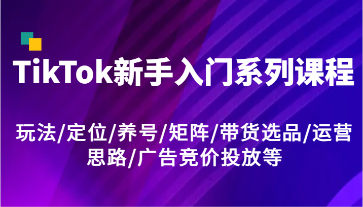 TikTok新手入门系列课程，玩法/定位/养号/矩阵/带货选品/运营思路/广告竞价投放等-创博项目库