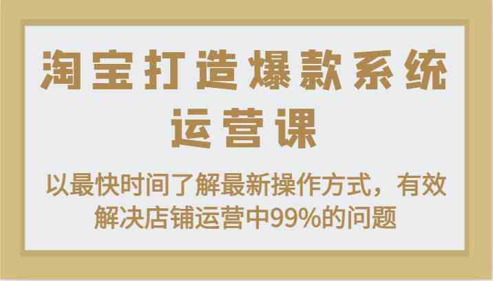 淘宝打造爆款系统运营课：以最快时间了解最新操作方式，有效解决店铺运营中99%的问题-创博项目库