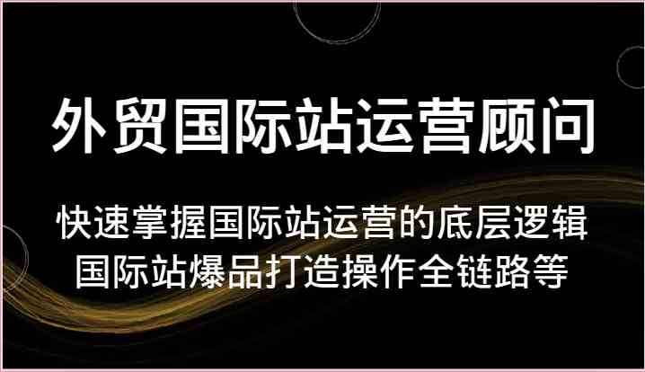 外贸国际站运营顾问-快速掌握国际站运营的底层逻辑，国际站爆品打造操作全链路等-创博项目库