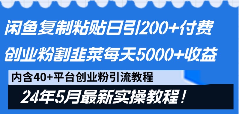 闲鱼复制粘贴日引200+付费创业粉，24年5月最新方法！割韭菜日稳定5000+收益-创博项目库