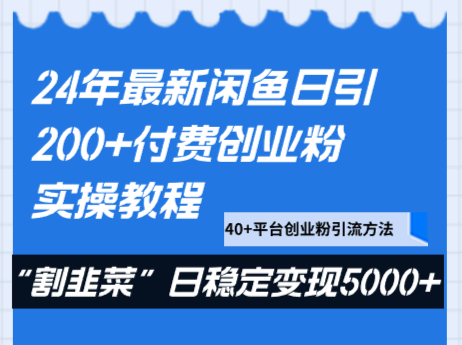 24年最新闲鱼日引200+付费创业粉，割韭菜每天5000+收益实操教程！-创博项目库