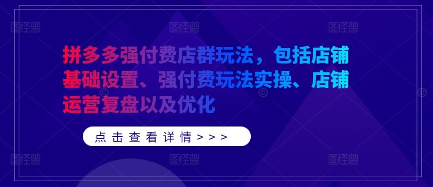 拼多多强付费店群玩法，包括店铺基础设置、强付费玩法实操、店铺运营复盘以及优化-创博项目库