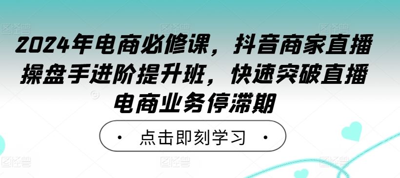 2024年电商必修课，抖音商家直播操盘手进阶提升班，快速突破直播电商业务停滞期-创博项目库