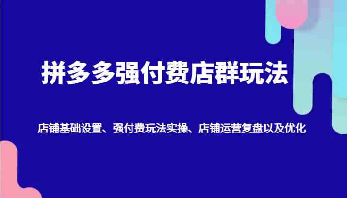 拼多多强付费店群玩法：店铺基础设置、强付费玩法实操、店铺运营复盘以及优化-创博项目库